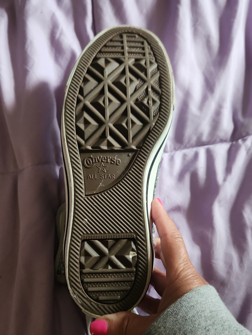 Converse High-Top  Chuck Taylors Sequined Silver Sneakers 6.5 - Picture 5 of 5